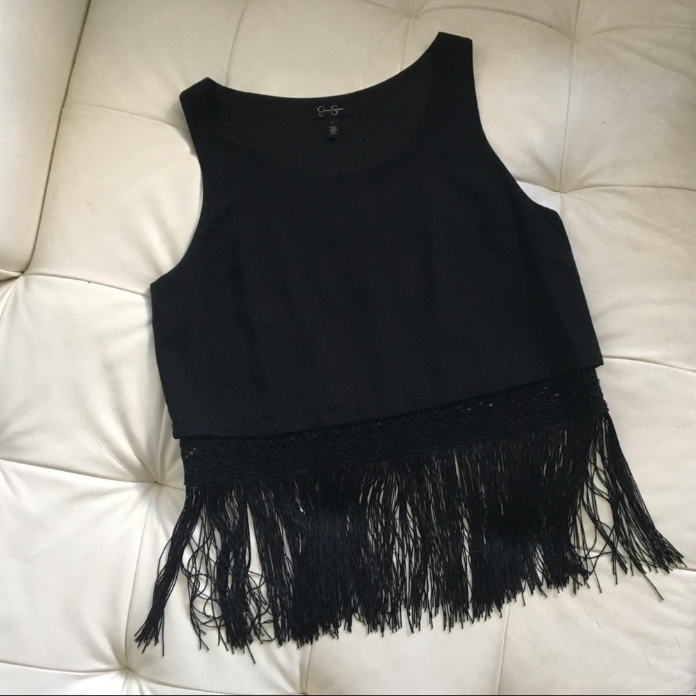 Jessica Simpson Fringe Bottom Sleeveless Black Top